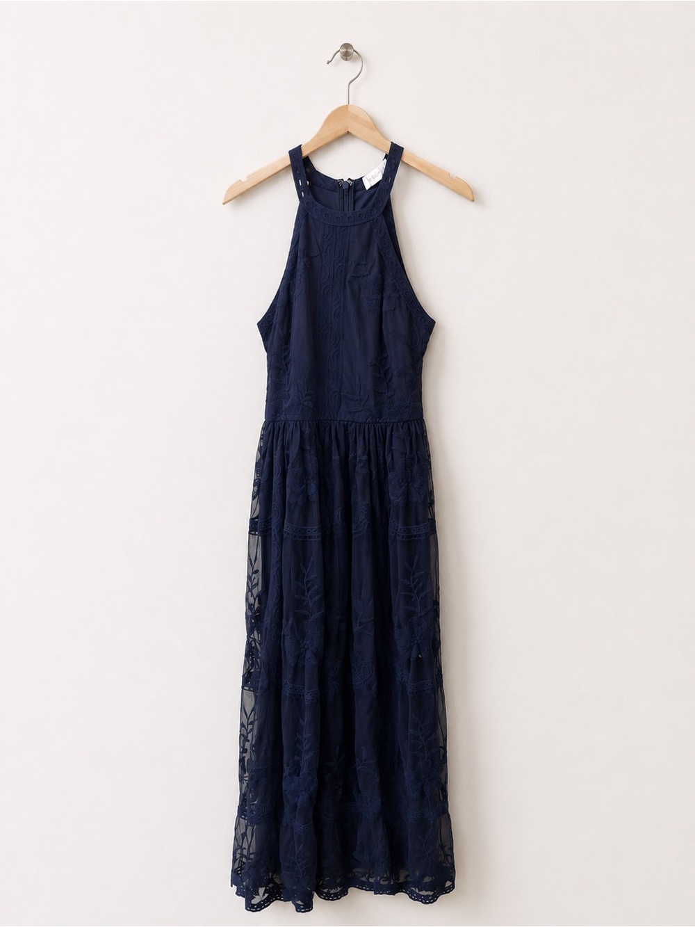 Altar’d State Navy Embroidered Halter Maxi Dress – Size S